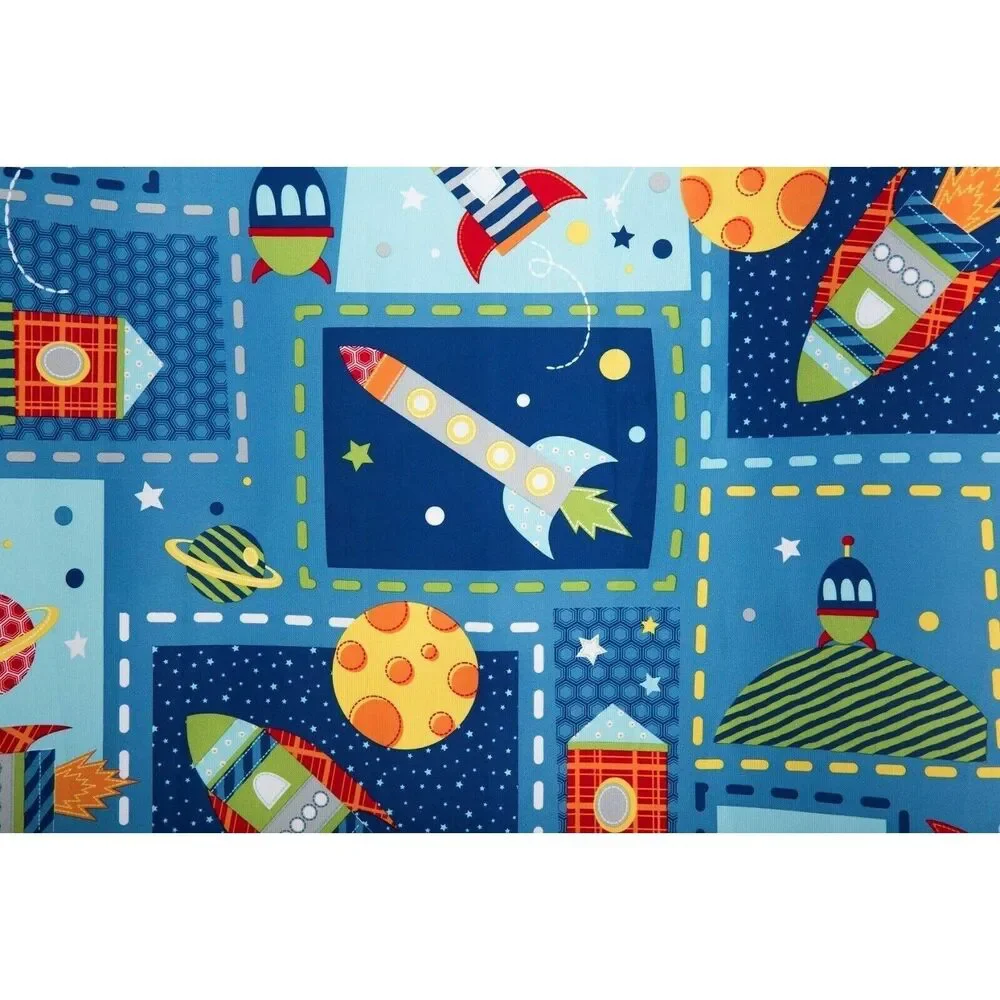 Space Kids Shower Curtain Rockets Planets Stars Constellation Bath Blue Gift NEW